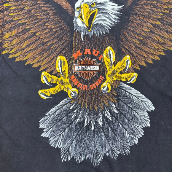 VTG Harley Davidson Screaming Eagle All Over Print T-Shirt XL 1993 USA Made Maui - Picture 4 of 6